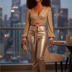 Adika Gold Shimmer wrap in front Crop Top